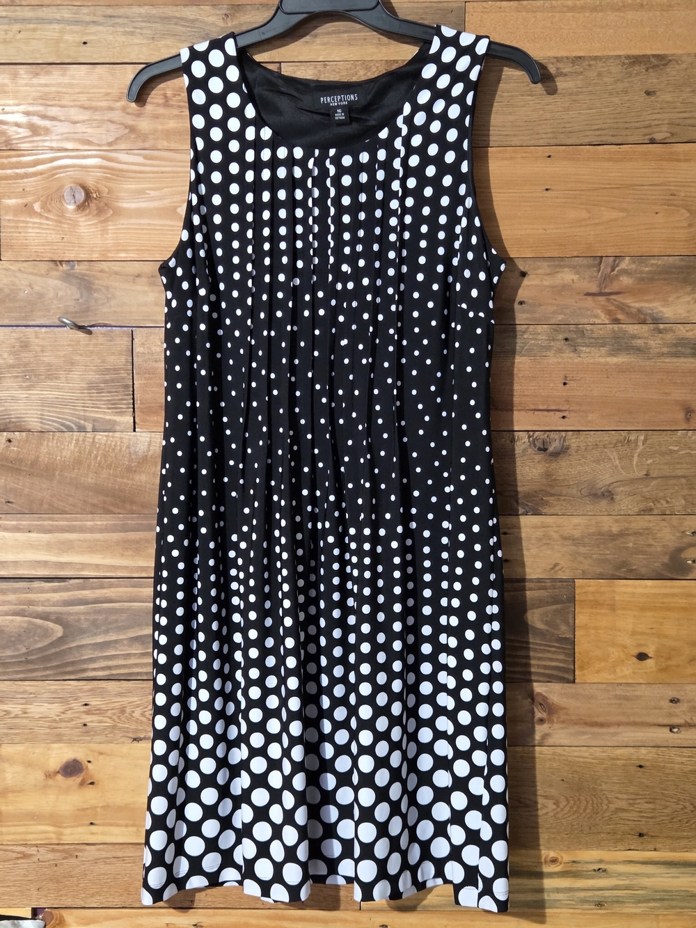 Perceptions New York Dress 16 Black White Polka Dot Sleeveless Pleated Office
